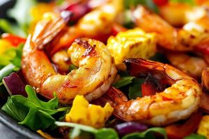Grilled shrimps with vegetables creating a tasty and healthy dish photo