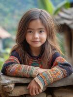 Vietnamese girl posing with folded arms in a rural village photo