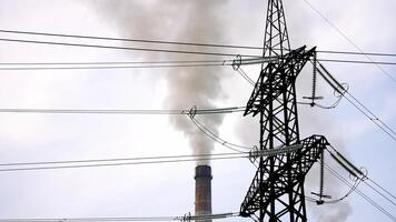 Electrical substation with power lines. Power mast of high voltage transmission line video