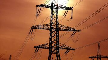 High power electricity poles. View of high voltage electrical transmission tower video