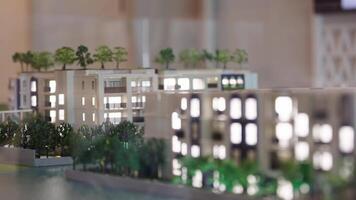 Panorama on Projection Residential Quarter with Detailed Planning Objects. Top view on Scheme of Courtyard with Children's and Sports Place and Rooftops. Location of houses in the city of the future video