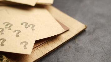 high angle view of question mark on paper on office desk video