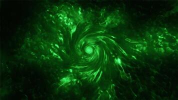 A green, pearlescent spiral whirlpool draws the space into itself. video