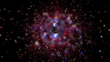 A large-scale, fiery 3D galaxy. A bright spiral galaxy smoothly changes perspective. video