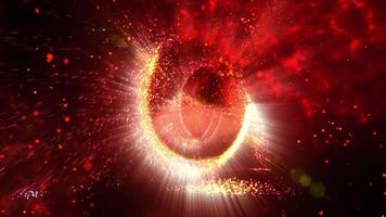 A bright disk of a spatial portal against the background of red smoke from a fire flame. video