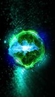 cósmico energia dentro a Formato do uma esfera. a verde esfera irradia energia e luz, criando uma único atmosfera do espaço. video