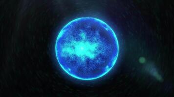 A blue sphere of smoky particles moving in a circle, enclosed inside. video
