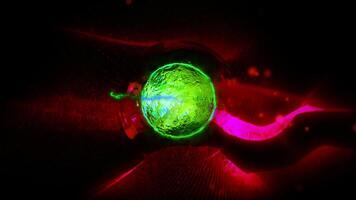 A pearlescent green sphere against a background of abstract red lines creates an atmosphere of cosmic virtuality. video