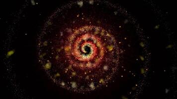 A bright galaxy made of billions of particles glows with neon and moves in space video