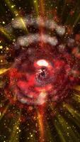 The golden-colored spiral of the galaxy spins in space, emitting streams of plasma, striking in detail and scale. video