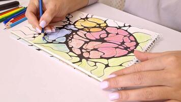 Creative relaxation with neurographics . hand coloring artistic abstract patterns on paper video