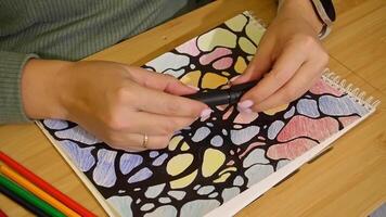 Abstract pattern drawing with markers on sketchbook by creative artist video