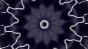 Kaleidoscopic mandala pattern with flowing black fractal waves. Abstract black background 4k glowing neon waves and seamless looping. video