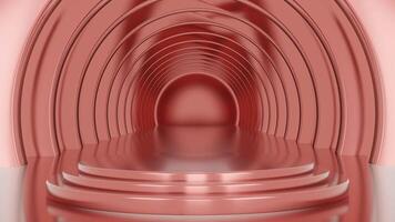 Round red metal podium with red circle background and thin round gold border on top. The perfect platform to showcase your products. 3D animation looping background video