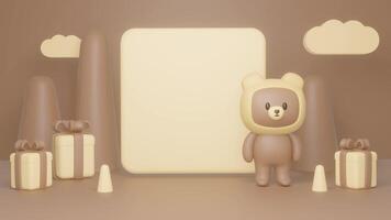 Minimal scene of podium background with teddy bear platform. 3d rendering of background with scene. stand to show toy products. Stage performance on brown modern 3d studio stage video