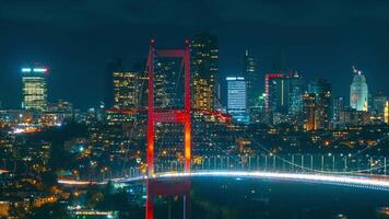 Istanbul view with Bosphorus Bridge at night. Istanbul background time lapse . video