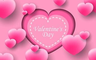 heart shaped balloons on flying paper art style background. vector