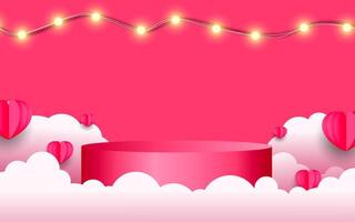 Horizontal banner with pink sky and paper cut clouds. Happy Valentine's Day sale header. vector
