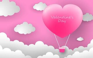 heart shaped balloons on flying paper art style background. vector