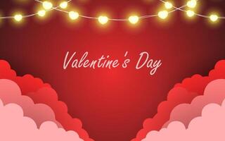 Happy Valentine's day with red sky and paper cut clouds. vector