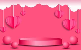 Happy Valentine's Day background, beautiful paper cut clouds with 3d red hearts in the background. vector
