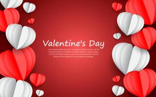 Valentines day greeting banner in paper cut realistic style. vector
