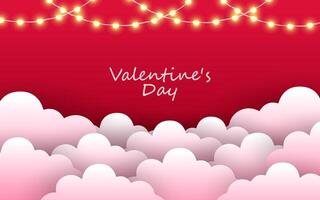 Poster or banner with paper cut sky and clouds. Place for text. Happy Valentine's Day sale header vector