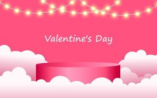 Happy Valentine's day sale background. Podium products in clouds with background. vector