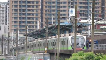 Three trains are running on tracks simultaneously in Taipei,Taiwan,2024. video