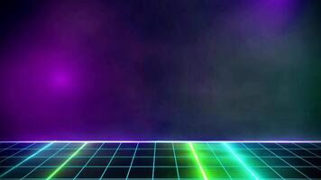 Retro style 80s-90s futuristic wireframe backdrop cyberpunk. Digital landscape neon party laser pattern background. video