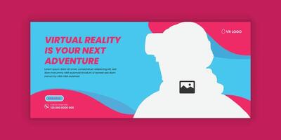 Virtual reality workshop announcement web post banner and virtual reality horizontal social media cover banner design vector