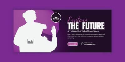 Web banner metaverse and virtual reality horizontal social media cover banner design vector