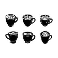 Cafe Latte Cup and Linocut Silhouette Design vector