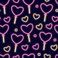Neon seamless pattern with romantic Valentines Day themed icons. vector