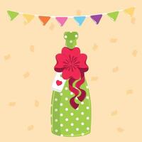 Green polka-dot bottle with red ribbon and bow vector