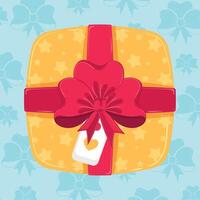 Gift box with red bow and star pattern design vector