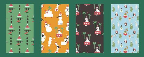 Set of vertical celebrating Christmas and New Year pattern backgrounds with snowman. Templates for backdrop background poster postcards social media cover vector
