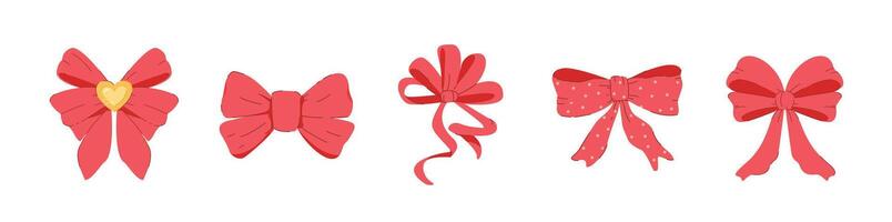 collection of unique shaped red ribbons on isolated background. decorative and fashion ornaments, for posters and web icons vector