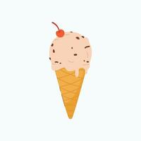 Ice cream in pastel colored cone with lychee topping, dessert, sweet street food for poster and web icon vector