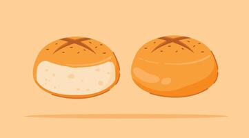 set of pieces of Rolled bread and whole. Homemade round wheat bread, for posters and web icons vector