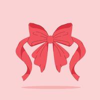 elegant red ribbon with 2 long tails on isolated background. decorative and fashion ornament, for poster and web icon vector