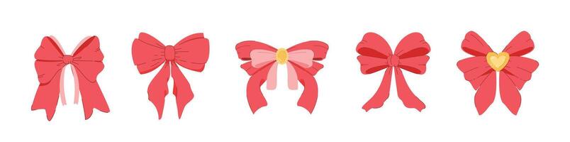 collection of different elegant red ribbons on isolated background. decorative and fashion ornaments, for posters and web icons vector