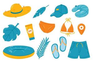 Set of beach items. Illustration in flat style. vector