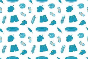 Seamless pattern with swimming trunks and beach accessories on a white background. vector