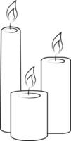 Composition of three burning candles. Outline style vector