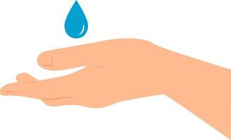 Drop of water falling onto outstretched hand. vector