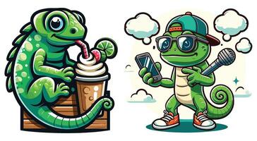 Cool Lizard Characters Enjoying Different Activities vector