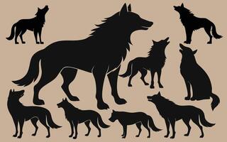 Silhouettes of Wolves in Various Poses vector