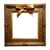 Gold frame with ribbon and white paper png