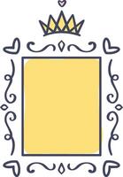 Hand drawn golden crown with hearts and flourishes decorating a yellow vertical frame, creating a royal and romantic design perfect for various projects vector